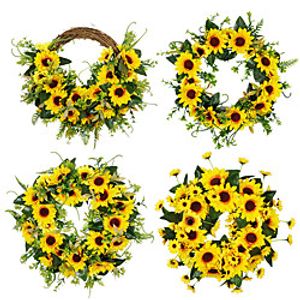 Fall Wreaths Simulation Wreath Sunflower Autumn Harvest Thanksgiving Festival Ring Door Decoration Pendant 45cm for Home Decor Farmhouse Indoor Outdoor Window Autumn Thanksgiving Decoration miniinthebox