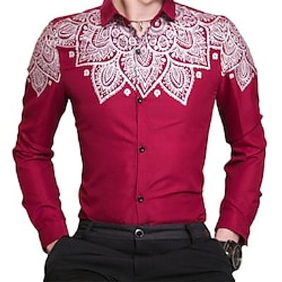 Men's Shirt Floral Turndown Red 3D Print Outdoor Street Long Sleeve Button-Down Print Clothing Apparel Fashion Designer Casual Breathable Lightinthebox