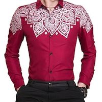 Men's Shirt Floral Turndown Red 3D Print Outdoor Street Long Sleeve Button-Down Print Clothing Apparel Fashion Designer Casual Breathable Lightinthebox - thumbnail