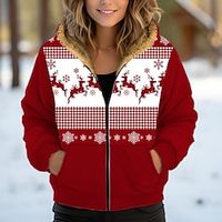 Women's Fleece Jacket Christmas Fleece Lined Sherpa Jacket Xmas Plaid Thermal Warm Winter Coat Zip up Windproof Outerwear with Pocket Long Sleeve Fall Lightinthebox - thumbnail