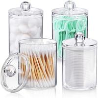 4 PACK Qtip Holder Dispenser for Cotton Ball Cotton Swab Cotton Round Pads Floss Picks - Small Clear Plastic Apothecary Jar Set for Bathroom Canister Storage Organization Vanity Makeup Organizer Lightinthebox