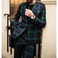 Green Men's Plaid Suits 2 Piece Checkered Tailored Fit Single Breasted Two-buttons Party Christmas 2023 miniinthebox - thumbnail