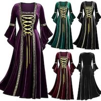 Witches Medieval Renaissance Vintage Dress Spring Fall Dress Women's Adults' Tummy Control Costume Vintage Cosplay Prom Festival Long Sleeve Maxi Dress Halloween / Wet and Dry Cleaning / Carnival miniinthebox - thumbnail