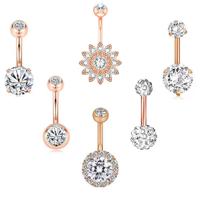 6pcs Stainless Steel Belly Button Rings CZ Dangling Dangle Navel Ring Body Piercing