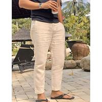 Men's Linen Pants Trousers Summer Pants Pocket Drawstring Elastic Waist Plain Comfort Breathable Full Length Daily Beach Fashion Simple Black White Micro-elastic Lightinthebox