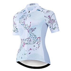 21Grams Women's Short Sleeve Cycling Jersey Summer Spandex Polyester White Deer Animal Bike Jersey Top Mountain Bike MTB Road Bike Cycling Quick Dry Moisture Wicking Breathable Sports Clothing Apparel miniinthebox