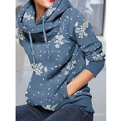 Women's Hoodie Sweatshirt Pullover Basic Front Pocket Green Blue Floral Casual Hoodie Long Sleeve S M L XL XXL Lightinthebox