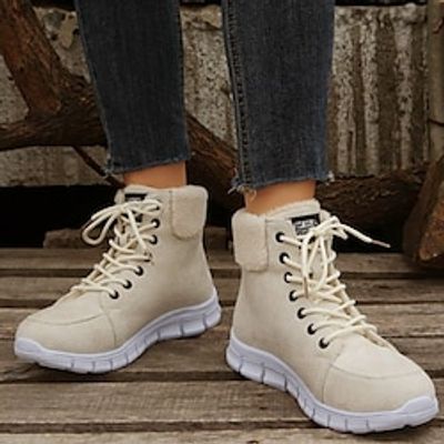 Women's Boots Daily Combat Boots Plus Size Booties Ankle Boots Winter Chunky Heel Round Toe Casual PU Leather Lace-up Almond Lightinthebox