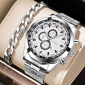 Men's 'Quartz Watch Business Three Time Zones Stainless Steel Watch With  Bracelet Sets Lightinthebox