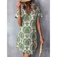 Women's Vintage Dress Casual Dress Floral Print V Neck Mini Dress Vintage Ethnic Street Date Short Sleeve Loose Fit Black Pink Blue Summer Spring S M L XL XXL Lightinthebox - thumbnail