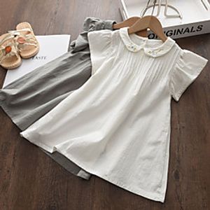 Kids Toddler Little Girls' Dress Floral Solid Colored School Daily Embroidered Ruched White Gray Above Knee Sleeveless Cute Sweet Dresses Summer Loose Lightinthebox