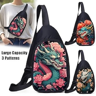 Men's Women's Crossbody Bag Shoulder Bag Chest Bag Dragon Pattern Polyester Outdoor Daily Holiday Zipper Print Large Capacity Lightweight Multi Carry Character Red miniinthebox