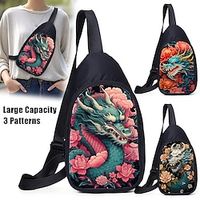 Men's Women's Crossbody Bag Shoulder Bag Chest Bag Dragon Pattern Polyester Outdoor Daily Holiday Zipper Print Large Capacity Lightweight Multi Carry Character Red miniinthebox - thumbnail