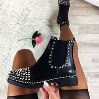 Women's Boots Chelsea Boots Plus Size Wedding Party New Year Winter Rivet Flat Heel Punk Vintage Fashion Faux Leather Faux Suede Black suede Black pu version Upgraded version black black nail PU miniinthebox - thumbnail