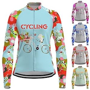 21Grams Women's Cycling Jersey Long Sleeve Bike Jersey Top with 3 Rear Pockets Mountain Bike MTB Road Bike Cycling Breathable Quick Dry Moisture Wicking Reflective Strips Yellow Red Blue Floral Lightinthebox