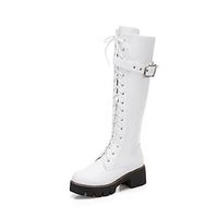 Women's Boots Riding Boots Lace Up Boots Knee High Boots Lace-up Chunky Heel Round Toe Minimalism Daily PU Leather Lace-up Fall Winter Solid Colored Dark Brown White Black miniinthebox Women's Boots Riding Boots Lace Up Boots Knee High Boots Lace-up Chunky Heel Round Toe Minimalism Daily PU Leather Lace-up Fall Winter Solid Colored Dark Brown White Black miniinthebox