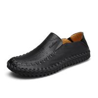 Men Hole Breathable Hand Stitching Soft Flat Slip On Casual Leather Loafers