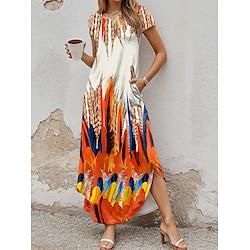 Women's Split Print Crew Neck Long Dress Maxi Dress Short Sleeve Summer Lightinthebox