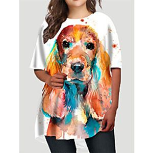 Women's Plus Size Dress T Shirt Dress Tee Dress Short Mini Dress Half Sleeve Dog Graphic Animal Print Basic Fall Spring Summer White XL XXL 3XL 4XL 5XL Lightinthebox