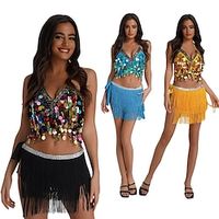 Dancer Belly Dance Dance Performance Belly Dance Costume Night Club Dress Sparkle  Shine Polyester Lake blue Purple color Black Top Skirt Lightinthebox - thumbnail