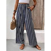 Women's Wide Leg Polyester Striped Navy Blue Casual Daily Long Office / Career Spring Summer Lightinthebox