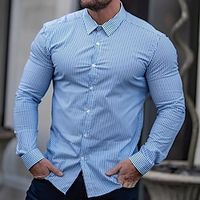 Men's Button Up Shirt Summer Shirt Casual Shirt Blue Light Blue Long Sleeve Plain Turndown Street Vacation Button-Down Clothing Apparel Fashion Leisure Lightinthebox - thumbnail