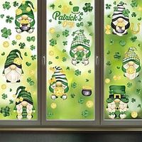 9 Sheets, Green Dwarfs Window Clings, St. Patrick's Day Decoration Cartoon Gnomes Trefoil Stickers, Waterproof PVC Decal For Glass Lightinthebox - thumbnail