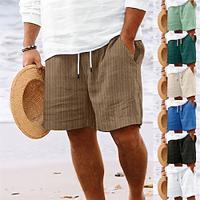 Men's Linen Shorts Summer Shorts Beach Shorts Pocket Drawstring Elastic Waist Plain Comfort Breathable Short Holiday Vacation Beach Hawaiian Boho Black White Lightinthebox