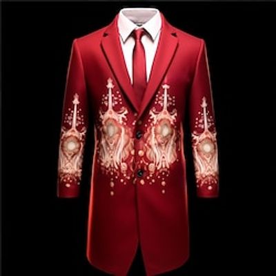 Christmas Tree Christmas Pattern Vintage Business Men's Coat Christmas Work Wear to work Fall  Winter Turndown Long Sleeve Maroon Red Burgundy S M L Polyester Weaving Jacket Lightinthebox