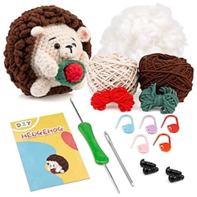 Crochet Kit for Beginners, Beginner Crochet Starter Kit with Step-by-Step Video Tutorials, Beginner Crochet Kit for Adults Kids, Knitting Kit for Beginners Knitted Cartoon Hedgehog Doll Ornaments Handmade Crochet Wool Woven Material Bag Lightinthebox
