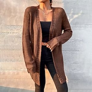 Women's Cardigan Sweater Jumper Ribbed Knit Knitted Pure Color V Neck Stylish Casual Daily Going out Fall Winter Green Black S M L / Long Sleeve miniinthebox