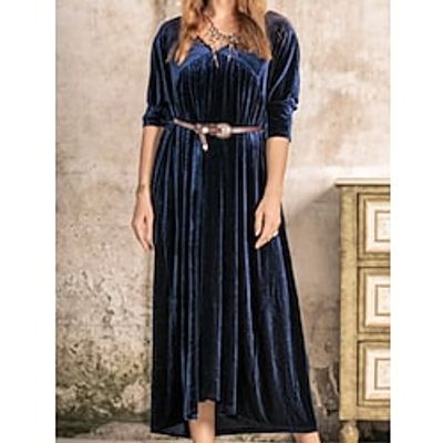 Women's Shift Dress Maxi long Dress Navy Blue Half Sleeve Solid Color Ruched Spring Summer V Neck Casual Modern 2022 S M L XL 2XL 3XL Lightinthebox