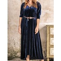 Women's Shift Dress Maxi long Dress Navy Blue Half Sleeve Solid Color Ruched Spring Summer V Neck Casual Modern 2022 S M L XL 2XL 3XL Lightinthebox - thumbnail