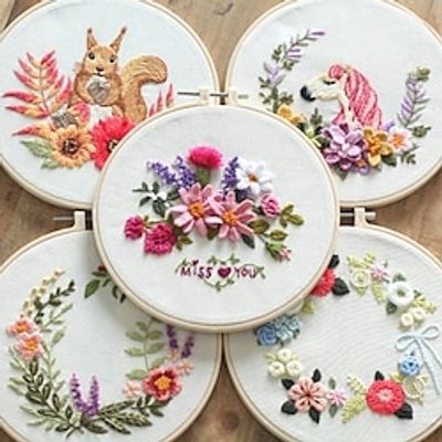 Embroidery Kits DIY Embroidery Starter Kit with Plant Flower Pattern Bamboo Embroidery Hoop Color Threads Cross Stitch Kit miniinthebox