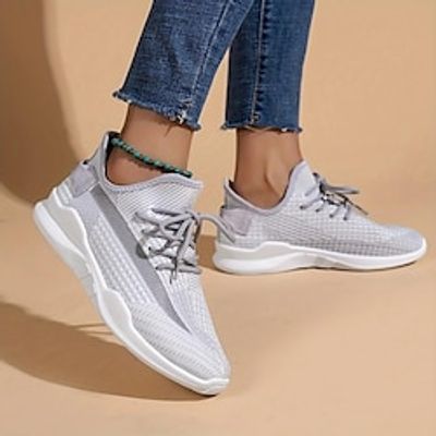 Women's Sneakers Plus Size Comfort Shoes Outdoor Daily Flat Heel Round Toe Fashion Sporty Casual Walking Tissage Volant Lace-up Pink Green Gray Lightinthebox