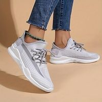 Women's Sneakers Plus Size Comfort Shoes Outdoor Daily Flat Heel Round Toe Fashion Sporty Casual Walking Tissage Volant Lace-up Pink Green Gray Lightinthebox - thumbnail