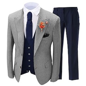 Red Blue Purple Men's Wedding Suits 3 Piece Checkered Tailored Fit Single Breasted One-button 2023 miniinthebox