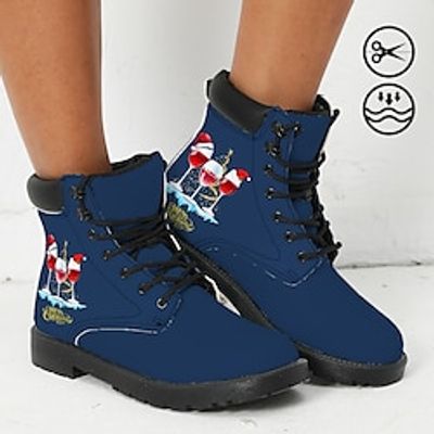 Women's Boots Xmas Merry Christmas Wine Glass with Santa Hat Graphic Print Comfortable Casual Lace Up Booties Lightinthebox