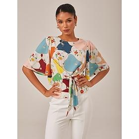 Geometric Floral Tie Front Top