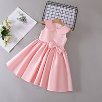 Kids Little Girls' Dress Solid Colored Party Wedding Bow Pink Knee-length Sleeveless Cute Dresses 2-6 Years miniinthebox - thumbnail