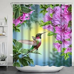 Hummingbirds And Flowers Pattern Shower Curtain With 12 Hooks, Waterproof And Mildew-Proof Polyester Bath Curtain, Machine Washable Fabric Bath Curtains, Bathroom Decor Lightinthebox