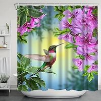 Hummingbirds And Flowers Pattern Shower Curtain With 12 Hooks, Waterproof And Mildew-Proof Polyester Bath Curtain, Machine Washable Fabric Bath Curtains, Bathroom Decor Lightinthebox - thumbnail