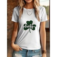 Women's T shirt Tee 100% Cotton Shamrock St.Patrick's Day Holiday Black White Green Print Short Sleeve Fashion Basic Round Neck Regular Fit Summer Lightinthebox - thumbnail