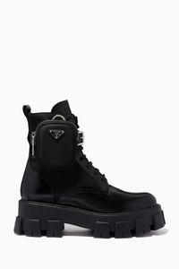 Combat Boots in Brushed Rois Leather & Nylon