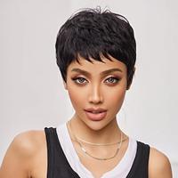 Short Pixie Cut Bob Human Hair Wigs Straight Black Brown Remy Hair for Women Natural Layered Wig with Bangs Wig Lightinthebox