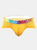 Sexy Mens Rainbow Waistband Briefs Modal U Convex Pouch Mesh Breathable Underwears