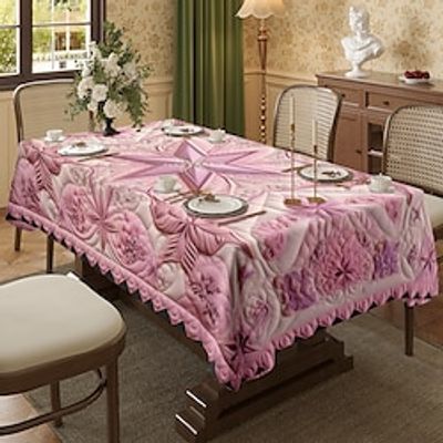 Pink Christmas Tablecloth Rectangular, Chenille Table Cloth Wrinkle Free, Winter Christmas Decor Table Cover for Dining, Patry, Family Lightinthebox