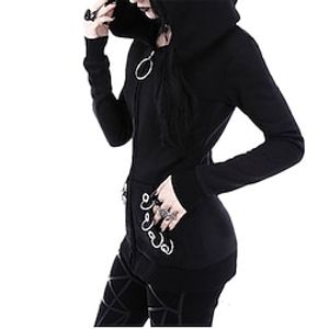 Women's Casual Jacket Hoodie Jacket Warm Breathable Daily Wear Vacation with Pockets Zipper Hoodie Comfortable Street Style Solid Color Loose Fit Outerwear Long Sleeve Winter Fall Black S M L XL XXL Lightinthebox