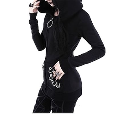 Women's Casual Jacket Hoodie Jacket Warm Breathable Daily Wear Vacation with Pockets Zipper Hoodie Comfortable Street Style Solid Color Loose Fit Outerwear Long Sleeve Winter Fall Black S M L XL XXL Lightinthebox
