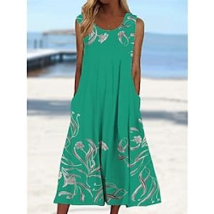 Women's Casual Dress Tank Dress Summer Dress Floral Pocket Print Crew Neck Midi Dress Fashion Streetwear Outdoor Street Sleeveless Regular Fit Light Green Wine Blue Summer Spring S M L XL XXL Lightinthebox